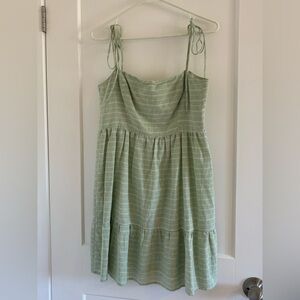 Park & Fifth green and white striped linen babydoll mini dress, size large